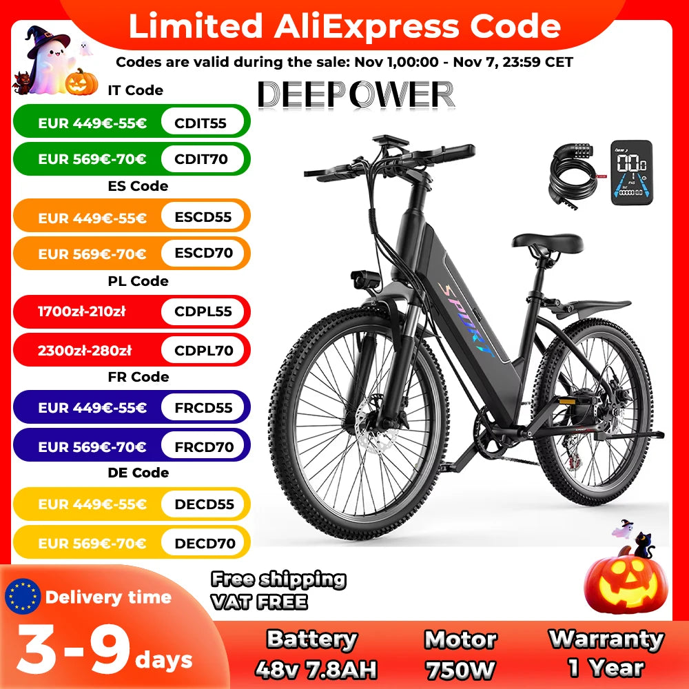 DEEPOWER F26 City Electric Bike – 750W Brushless Motor • 48V 7.8Ah Lithium Battery • 27.5” Lightweight Road E-Bike • 40 km/h Commuter Bicycle for Adults & Women