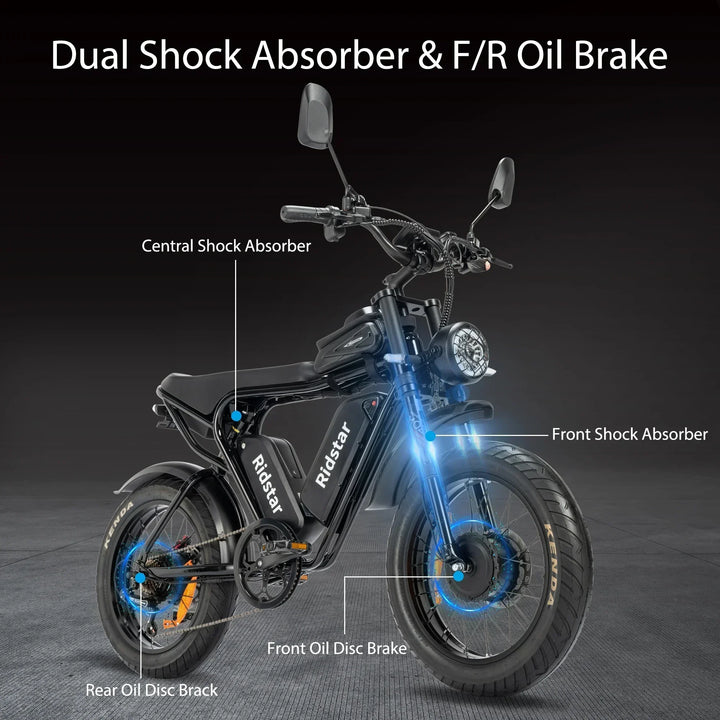 Ridstar Q20 – 2000W Dual Motor Electric Bike | 52V 40Ah Waterproof Battery | 20×4.0 Fat Tire Mountain E-Bike | Ultra-Powerful Off-Road Adult Electric Bicycle