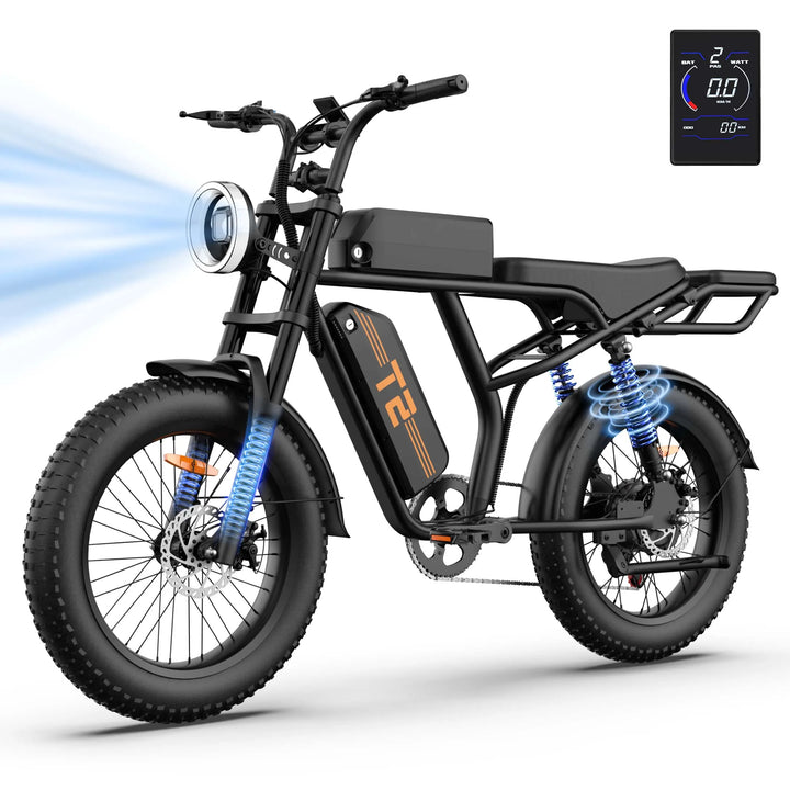 T2 Electric Fat Tire Bike – 1500W Peak Motor | 48V 15.6Ah Removable Battery | 100 Mile (160KM) Range | 20×4” All-Terrain Tires | Hydraulic Brakes | Powerful Off-Road E-Bike