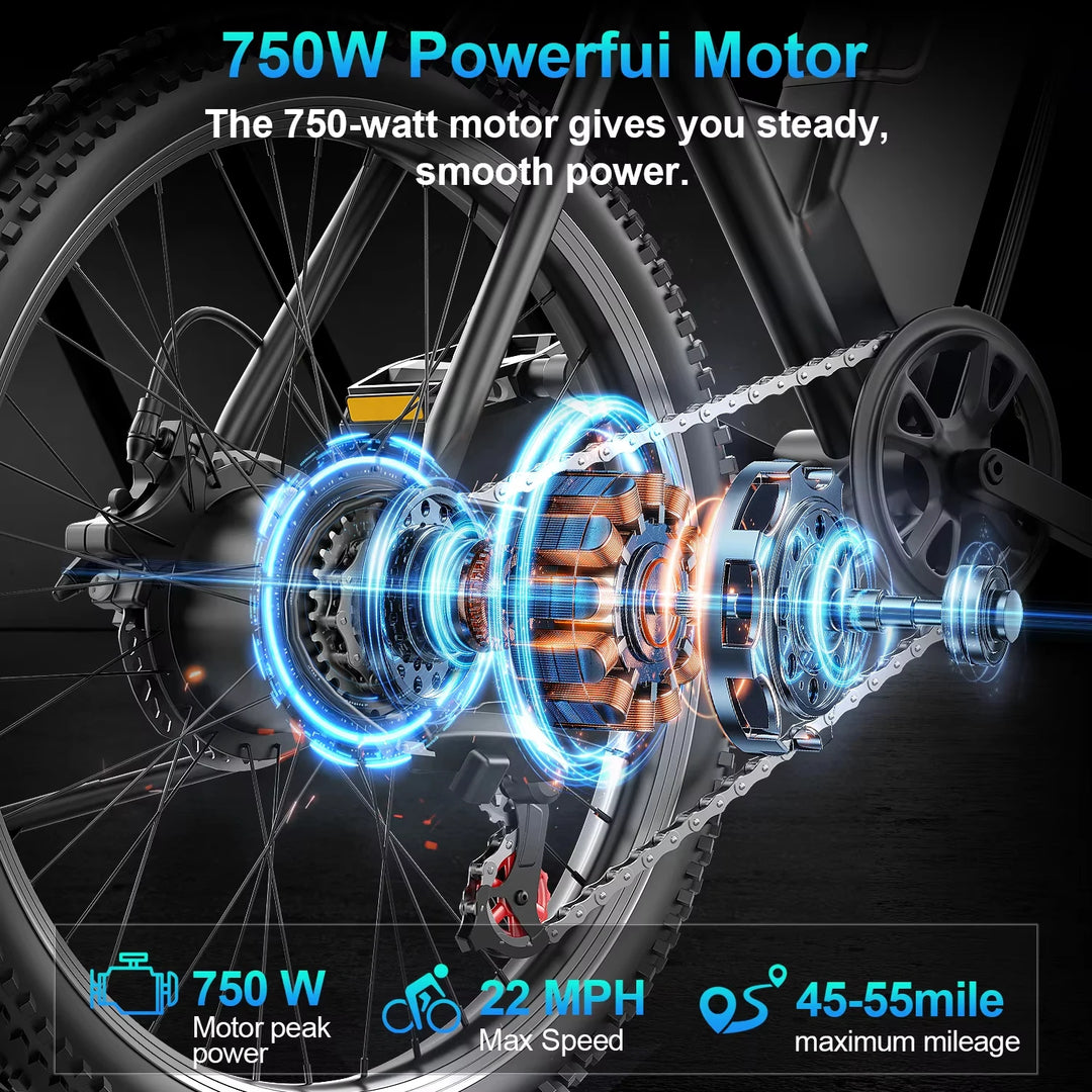 DEEPOWER F26 City Electric Bike – 750W Brushless Motor • 48V 7.8Ah Lithium Battery • 27.5” Lightweight Road E-Bike • 40 km/h Commuter Bicycle for Adults & Women