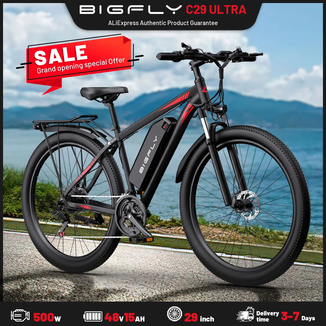 BIGFLY C29 ULTRA – 48V 15Ah Electric Mountain Bike | 750W Peak Power | 100KM Max Range | 29×2" Tires | Hydraulic Brakes | 21-Speed Shimano | 68Nm High-Torque Motor