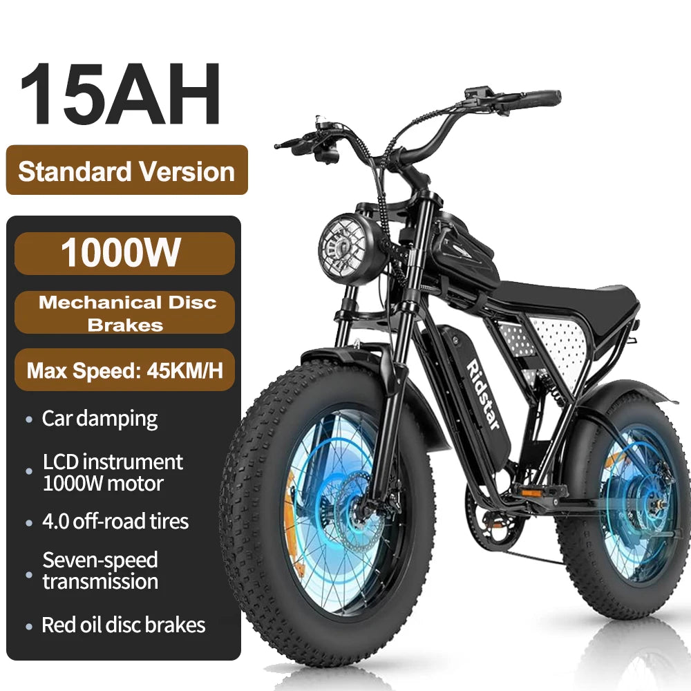 Ridstar Q20 – 2000W Dual Motor Electric Bike | 52V 40Ah Waterproof Battery | 20×4.0 Fat Tire Mountain E-Bike | Ultra-Powerful Off-Road Adult Electric Bicycle