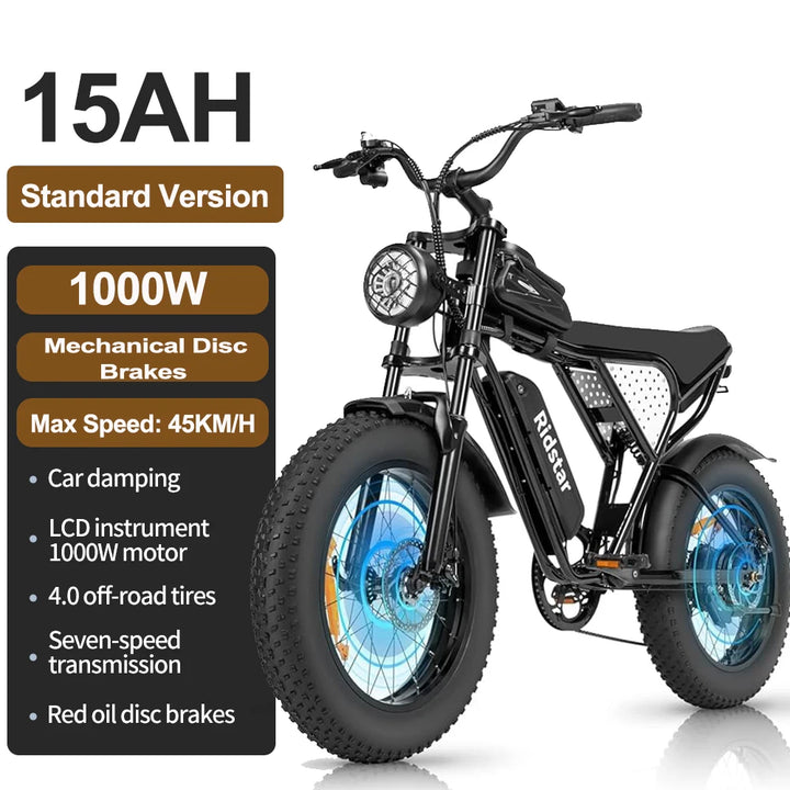 Ridstar Q20 – 2000W Dual Motor Electric Bike | 52V 40Ah Waterproof Battery | 20×4.0 Fat Tire Mountain E-Bike | Ultra-Powerful Off-Road Adult Electric Bicycle