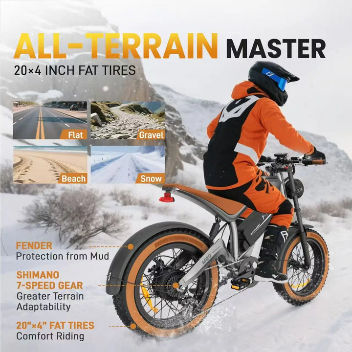 M20 1500W Fat Tire Electric Bike – 48V 15Ah Lithium Battery • 55 km/h Max Speed • Hydraulic Brakes • 20×4” Off-Road Mountain E-Bike for Adults