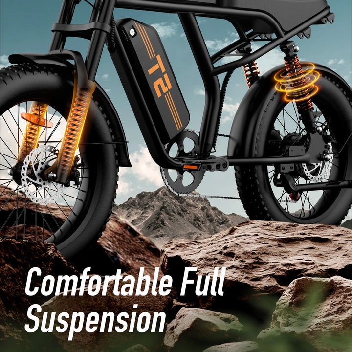 T2 Electric Fat Tire Bike – 1500W Peak Motor | 48V 15.6Ah Removable Battery | 100 Mile (160KM) Range | 20×4” All-Terrain Tires | Hydraulic Brakes | Powerful Off-Road E-Bike