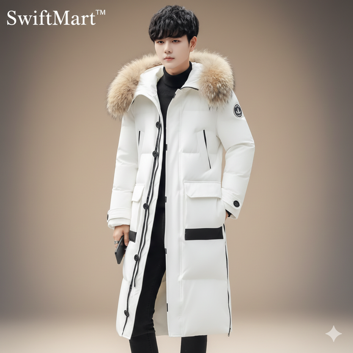 Men’s Luxury Duck Down Winter Parka – Long Windproof Fur Collar Coat | SwiftMart™