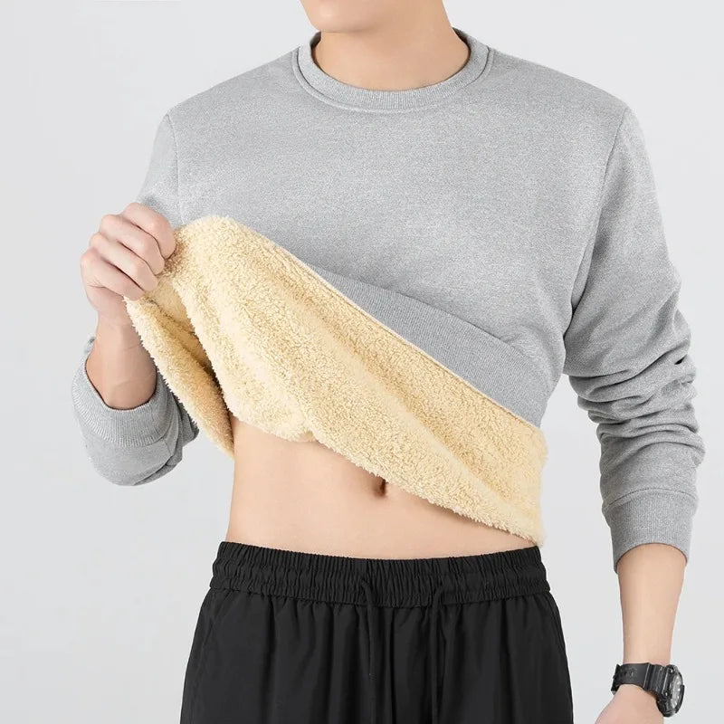 Men's Winter Fleece Lined Warm Top Autumn Korean Fashionable Long Sleeved Base Shirt Plush Casual Warm Underwear T-shirt