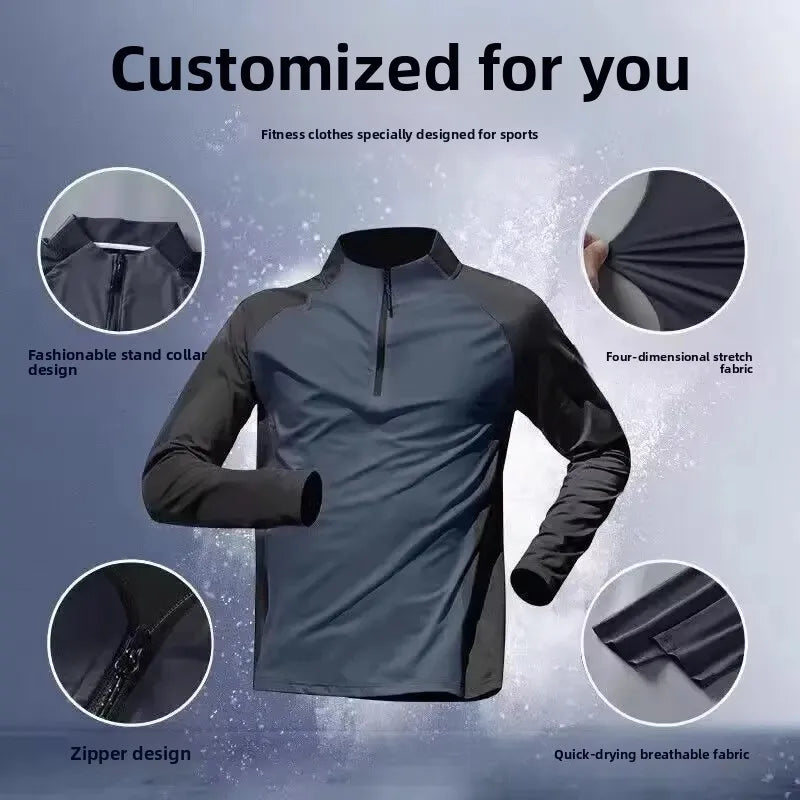 Men's Spring Autumn Half Zip Long Sleeve Running Fitness T-Shirt Quick Dry Breathable Lightweight Thin T-Shirt for Training Cycl