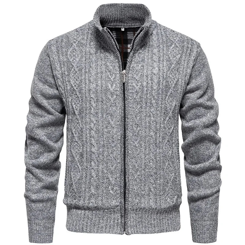 Men's Knitted Sweater Casual Fleece Lined Open Cardigan Jacket Fashionable Autumn Winter New Style Comfortable Soft Material