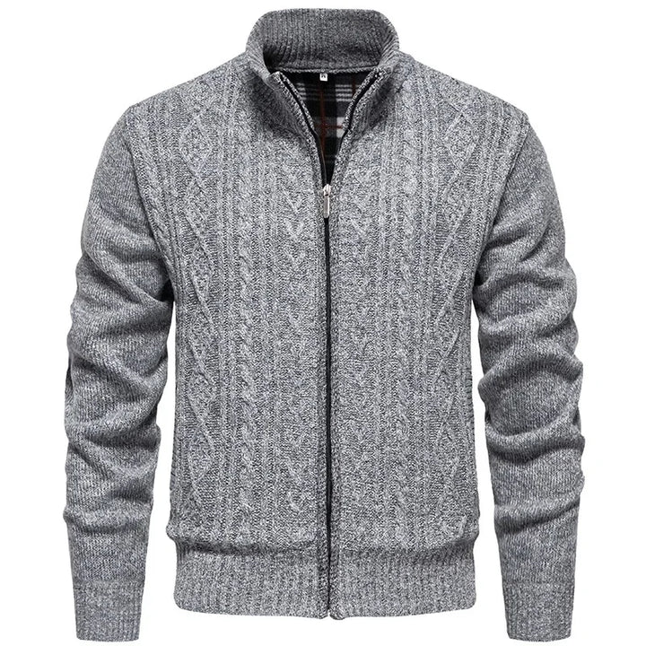 Men's Knitted Sweater Casual Fleece Lined Open Cardigan Jacket Fashionable Autumn Winter New Style Comfortable Soft Material