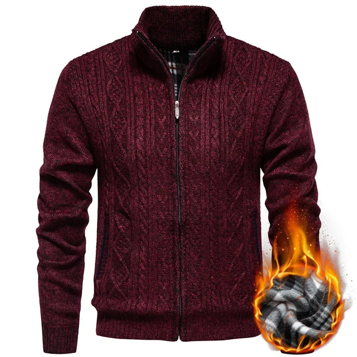 Men's Knitted Sweater Casual Fleece Lined Open Cardigan Jacket Fashionable Autumn Winter New Style Comfortable Soft Material