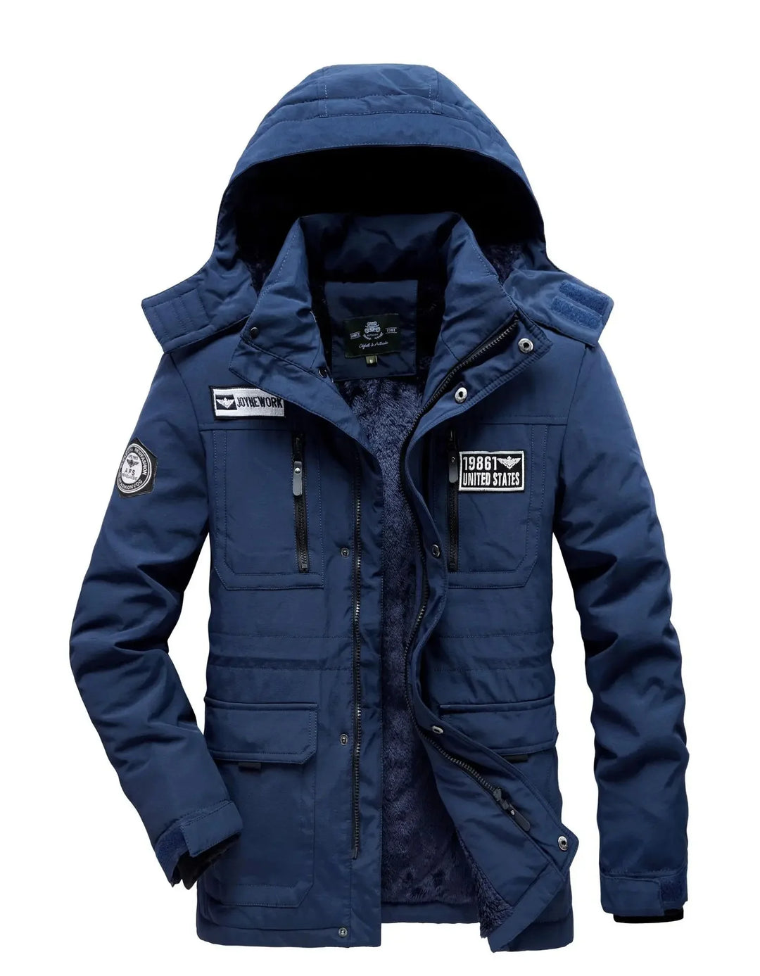 Winter Military Workwear Cotton Jacket Men Loose Large Size Fleece Lined Casual Thick Outdoor Mid-Length Cotton Coat