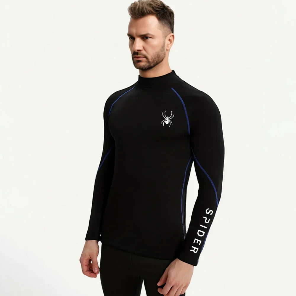Mens Running T-shirts Compression Long Sleeve Sport Shirts Spider Printing Fitness Training Jogging Gym Quick Dry Tee