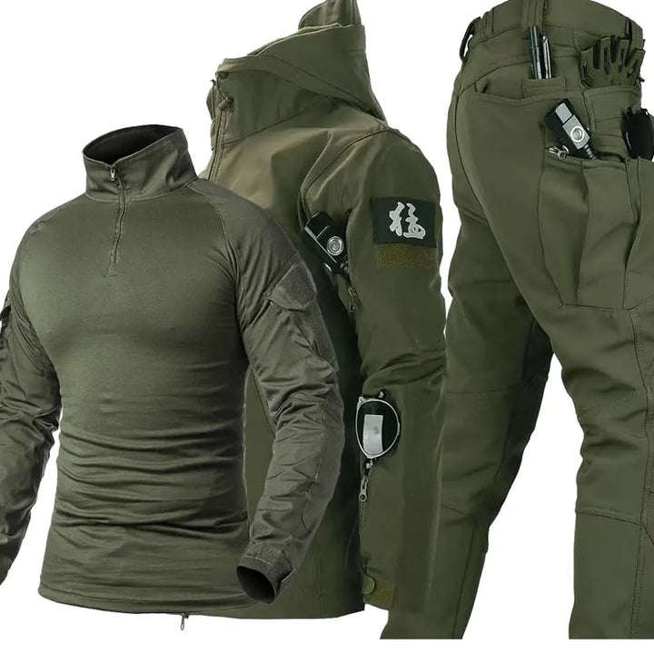 Soft Shell Combat Suit Military Uniform Army Jackets Hooded Top+Breathable Long Sleeve Cargo Pants Men Hunting Sets Multi-pocket