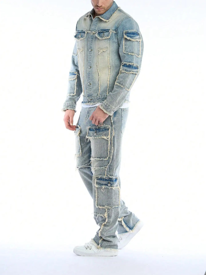 High-Quality Men's Washed Denim Two-Piece Set (Jeans + Denim Jacket) - Autumn & Winter Style