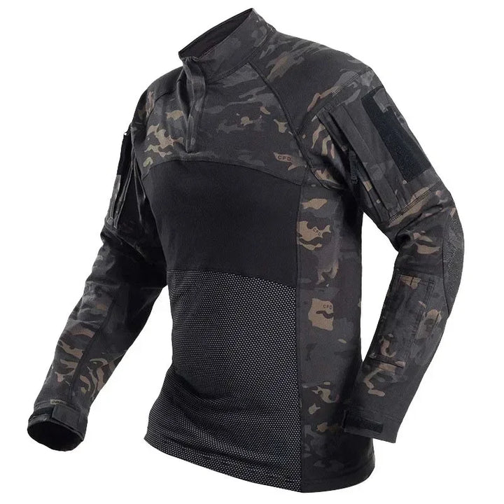 Men's Long Sleeve Tactical Shirts Combat Shirt 1/4 Zipper Ripstop Elastic Cotton Military Hiking Hunting Clothes