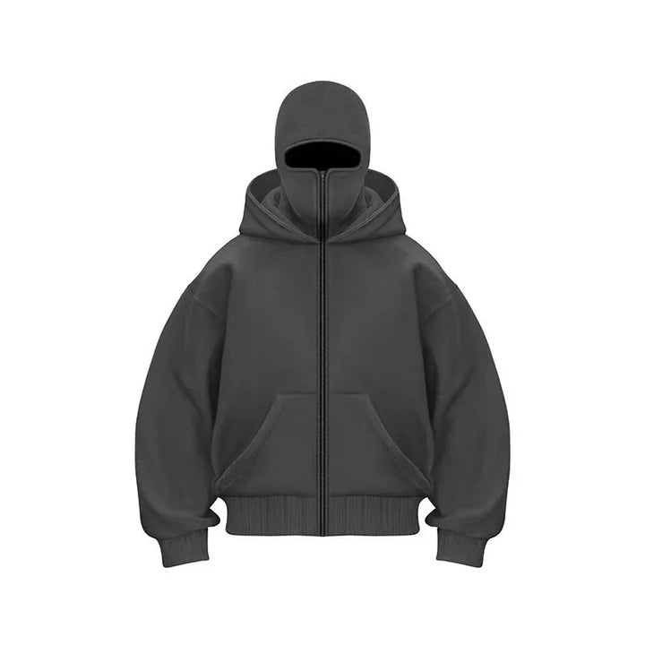 Sweatshirt with Hooded Face Mask Zipper DesignMen's Balaclava Zip Hoodie Winter Warm Casual Sports Jacket Outdoor Activities