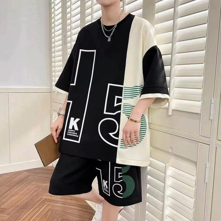 Summer fashion men's personalized letter print comfortable breathable round neck T-shirt shorts set outdoor street style outfit