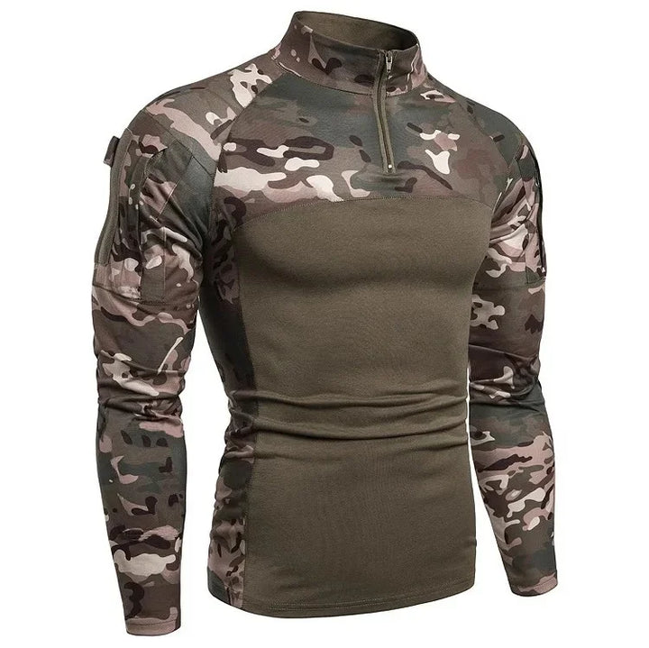Hot Sale Of The Season Men's Camouflage Fitness Long Sleeve T-shirt Outdoor Military Travel Elastic Pocket Zipper Men's Clothing