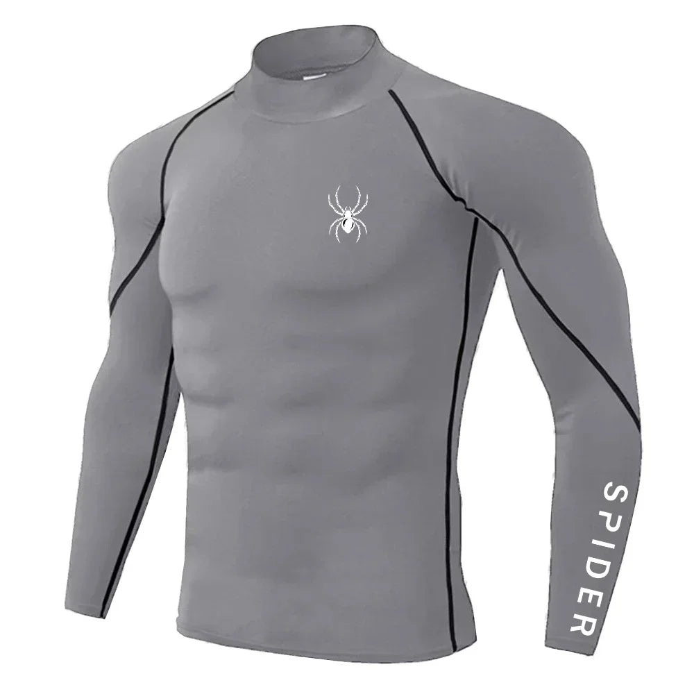 Mens Running T-shirts Compression Long Sleeve Sport Shirts Spider Printing Fitness Training Jogging Gym Quick Dry Tee