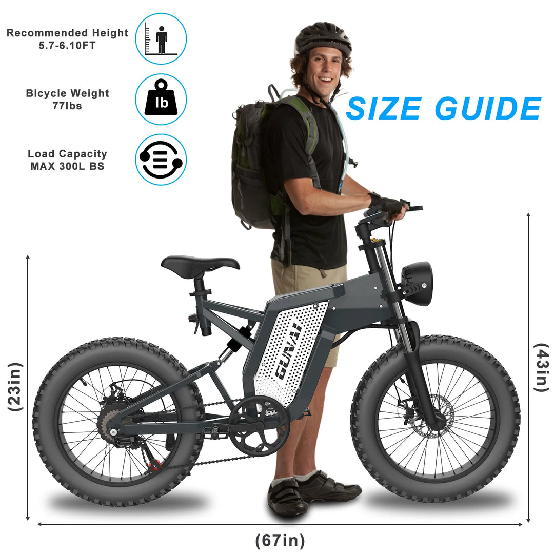 GUNAI MX25 Fat Tire Electric Bike – 1000W Brushless Motor • 48V 25Ah Lithium Battery • 20×4” Off-Road Mountain E-Bike for Adults • Long-Range MTB E-Bicycle