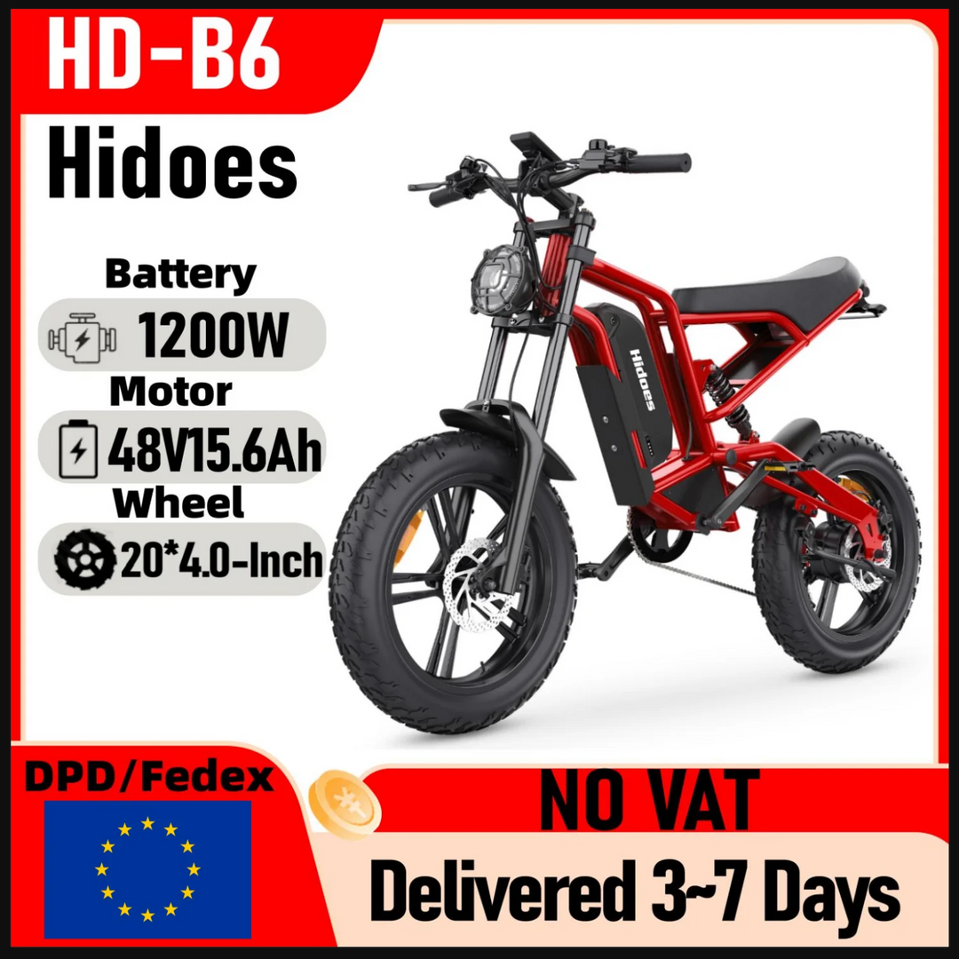 Hidoes B6 Electric Bike – 1200W Brushless Motor • 48V 15.6Ah Lithium Battery • 20×4” Fat Tire Snow & Off-Road E-Bike • Powerful Adult Electric Motorcycle Bicycle