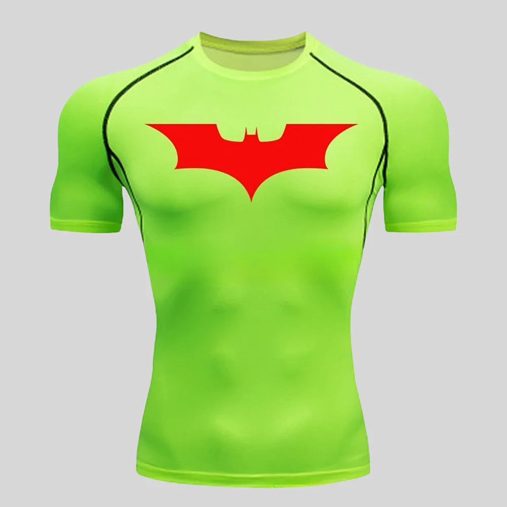 Fitness tight fitting shirt, men's superhero sports running T-shirt, sun resistant short sleeved quick drying round neck T-shirt