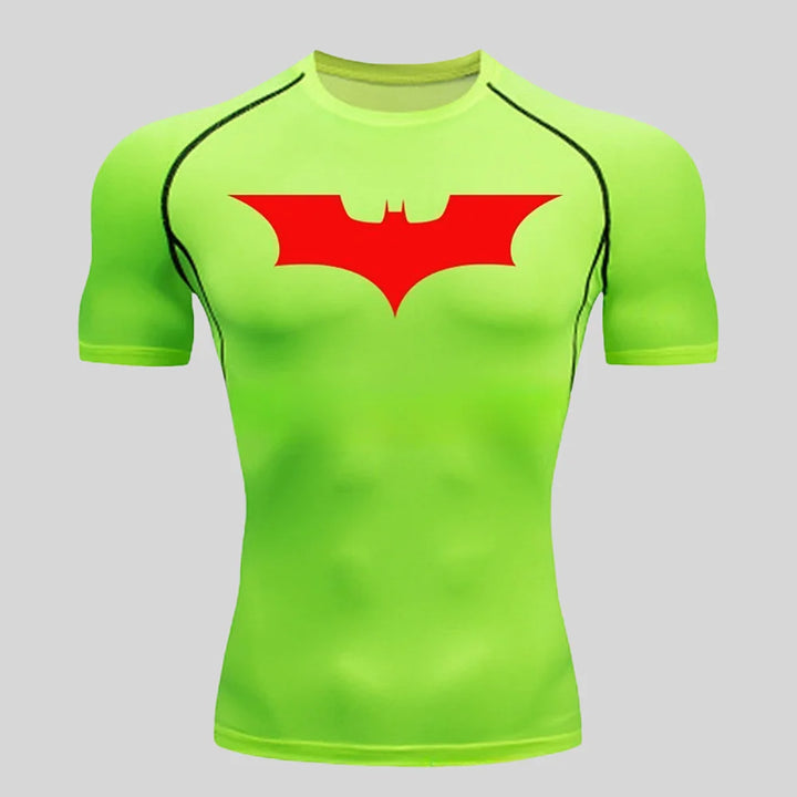 Fitness tight fitting shirt, men's superhero sports running T-shirt, sun resistant short sleeved quick drying round neck T-shirt