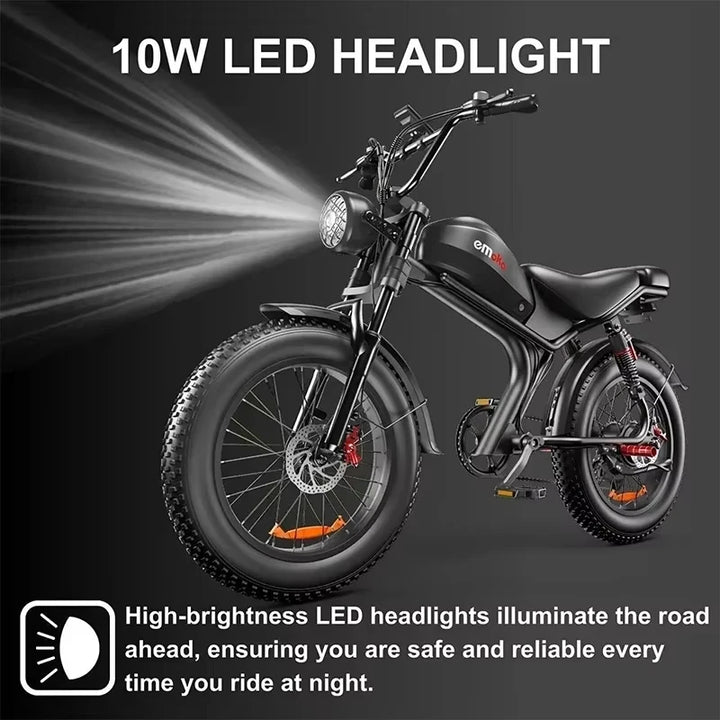 EMOKO C93 Retro Electric Bike – 1000W Brushless Motor • 48V 20Ah Lithium Battery • 20×4” Fat Tire City & Off-Road E-Bike • Long-Range Adult Mountain Bicycle
