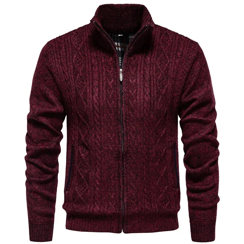 Men's Knitted Sweater Casual Fleece Lined Open Cardigan Jacket Fashionable Autumn Winter New Style Comfortable Soft Material