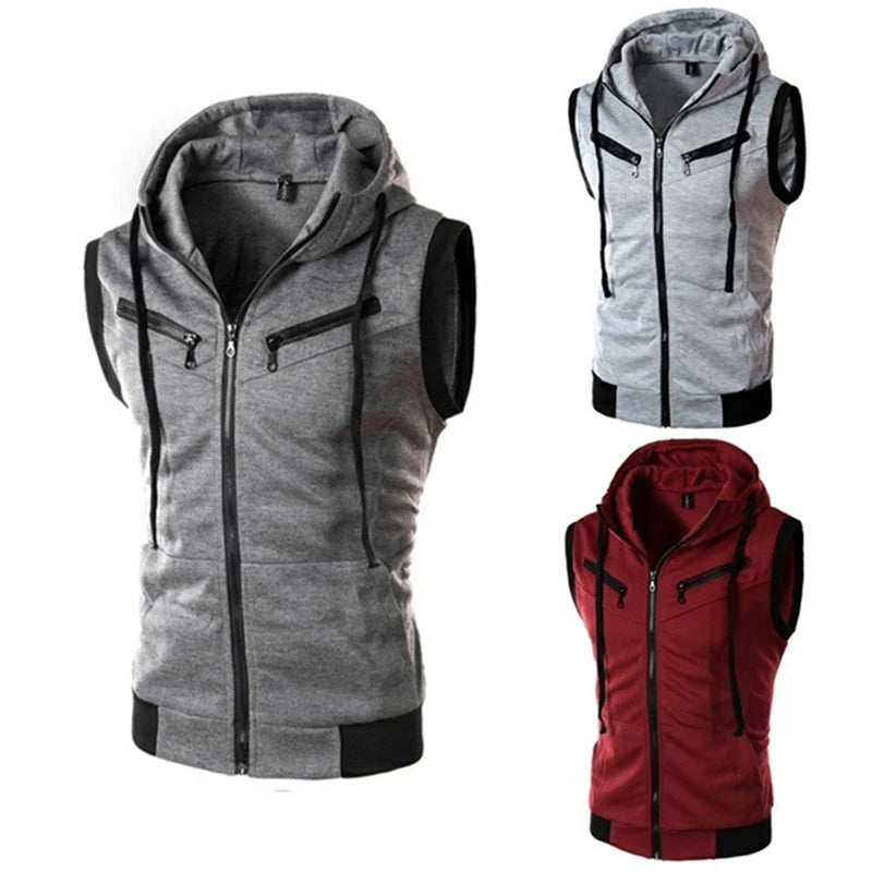 2026 New Fashion Zipper Cardigan Sweater Mens Sleeveless Hooded Vest Jacket Plus Size S-4XL Streetwear Vest Hoodies