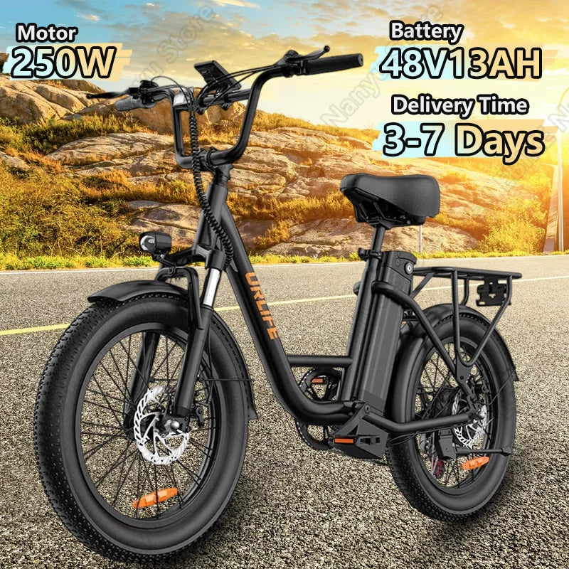 URLIFE E20 – 250W Electric Bike | 48V 13Ah Removable Battery | 20-inch Fat Tire Urban Commuter E-Bike | Lightweight Brushless Motor | 60KM Range