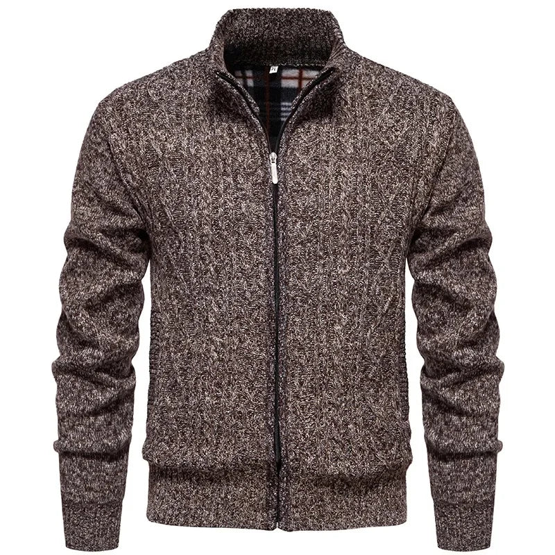 Men's Knitted Sweater Casual Fleece Lined Open Cardigan Jacket Fashionable Autumn Winter New Style Comfortable Soft Material