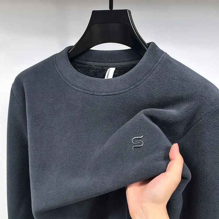 Men Fleece Thickening Casual Sweatshirts Warm Woolen Wool Half-high Collar Hoodie Comfortable Embroidery Solid Loose Pullover