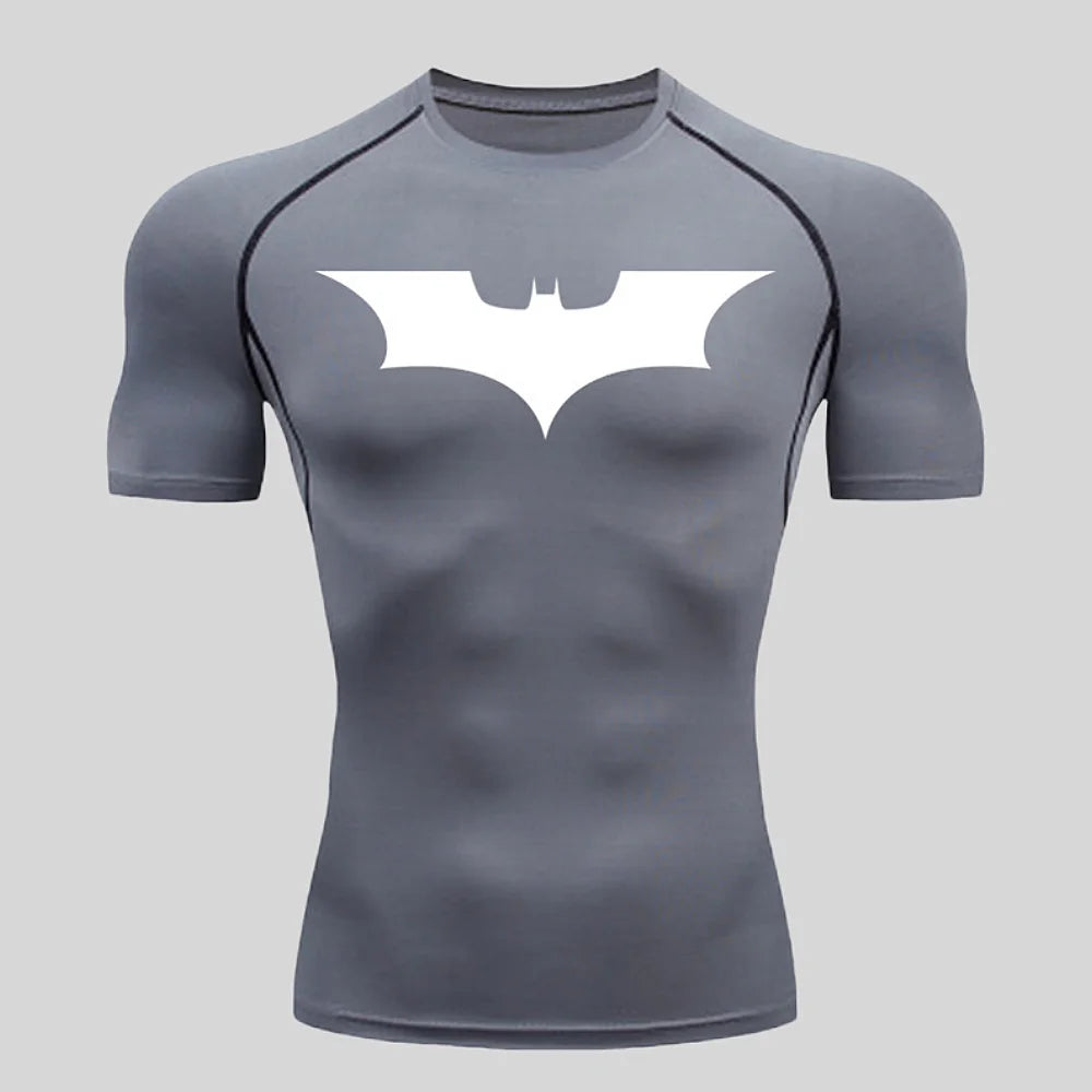 Fitness tight fitting shirt, men's superhero sports running T-shirt, sun resistant short sleeved quick drying round neck T-shirt