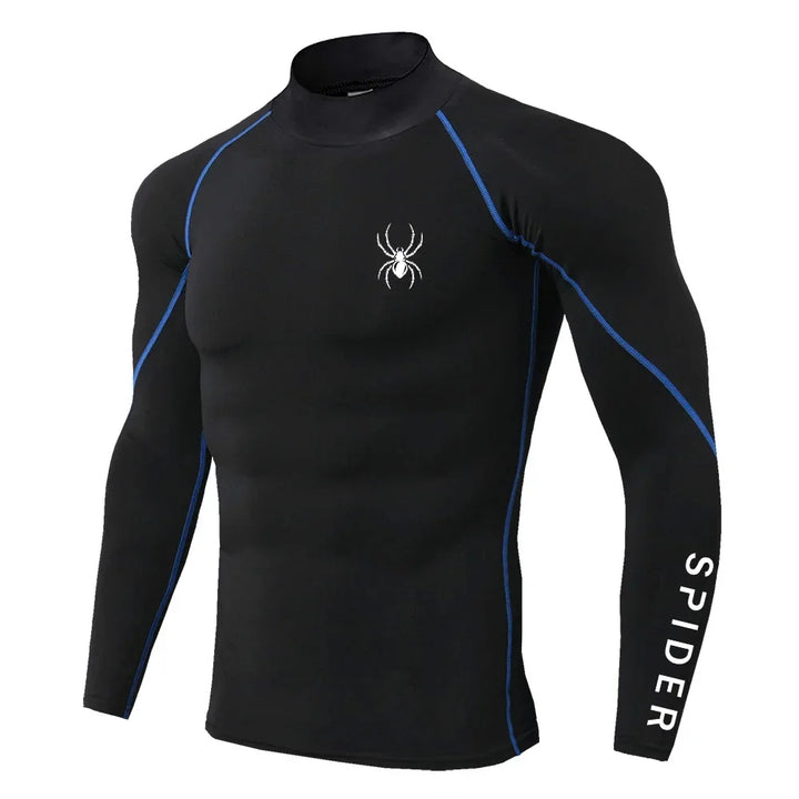 Mens Running T-shirts Compression Long Sleeve Sport Shirts Spider Printing Fitness Training Jogging Gym Quick Dry Tee