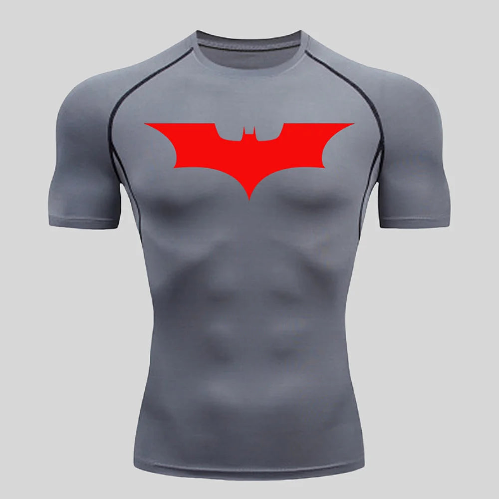 Fitness tight fitting shirt, men's superhero sports running T-shirt, sun resistant short sleeved quick drying round neck T-shirt