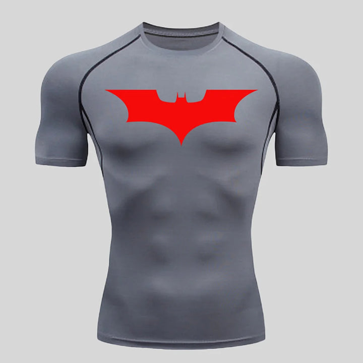 Fitness tight fitting shirt, men's superhero sports running T-shirt, sun resistant short sleeved quick drying round neck T-shirt