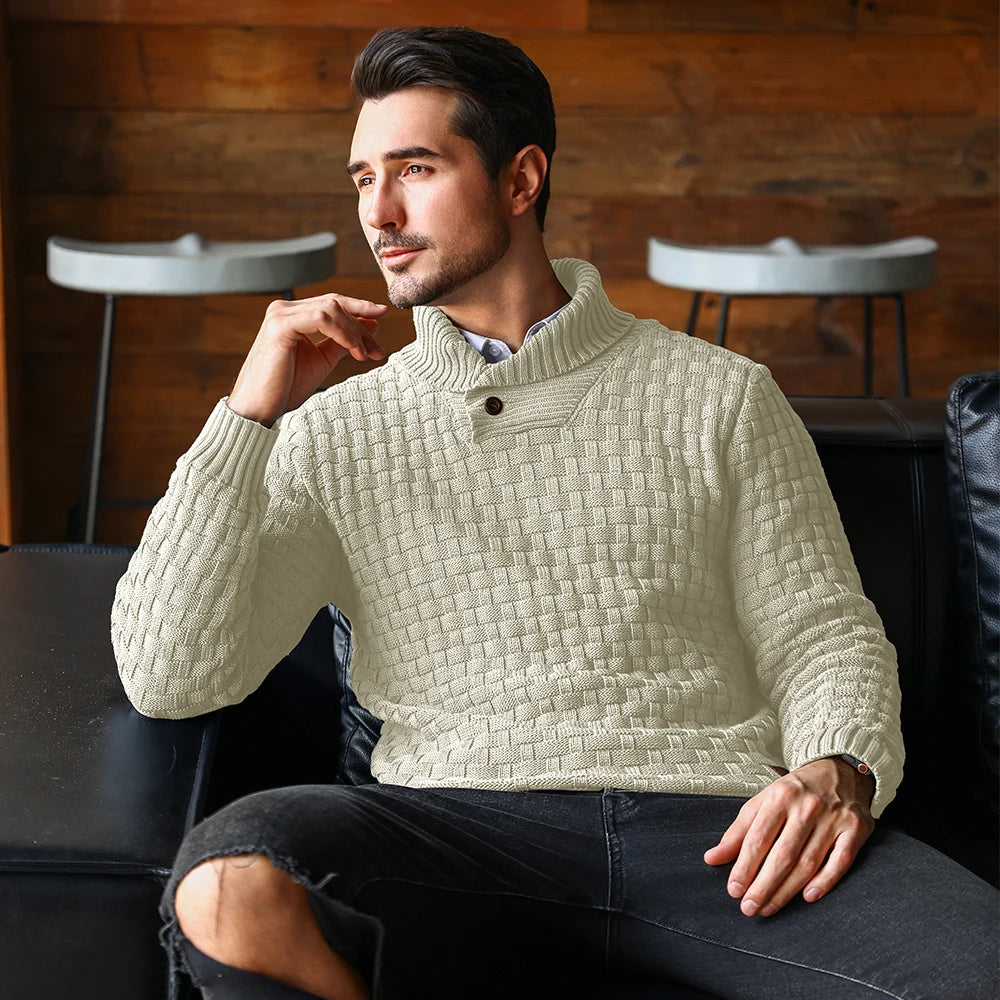 Men’s Sweater Winter Knitted Crew Neck Warm Soft Long Sleeve Pullover Textured Ribbed Edge Comfortable High Quality Top US Size