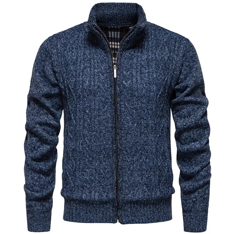 Men's Knitted Sweater Casual Fleece Lined Open Cardigan Jacket Fashionable Autumn Winter New Style Comfortable Soft Material