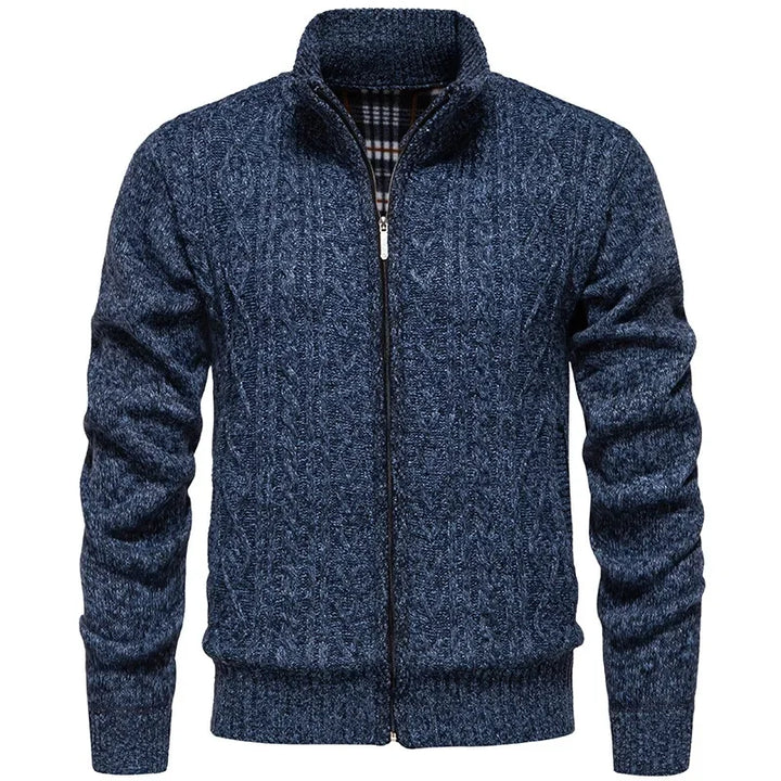 Men's Knitted Sweater Casual Fleece Lined Open Cardigan Jacket Fashionable Autumn Winter New Style Comfortable Soft Material