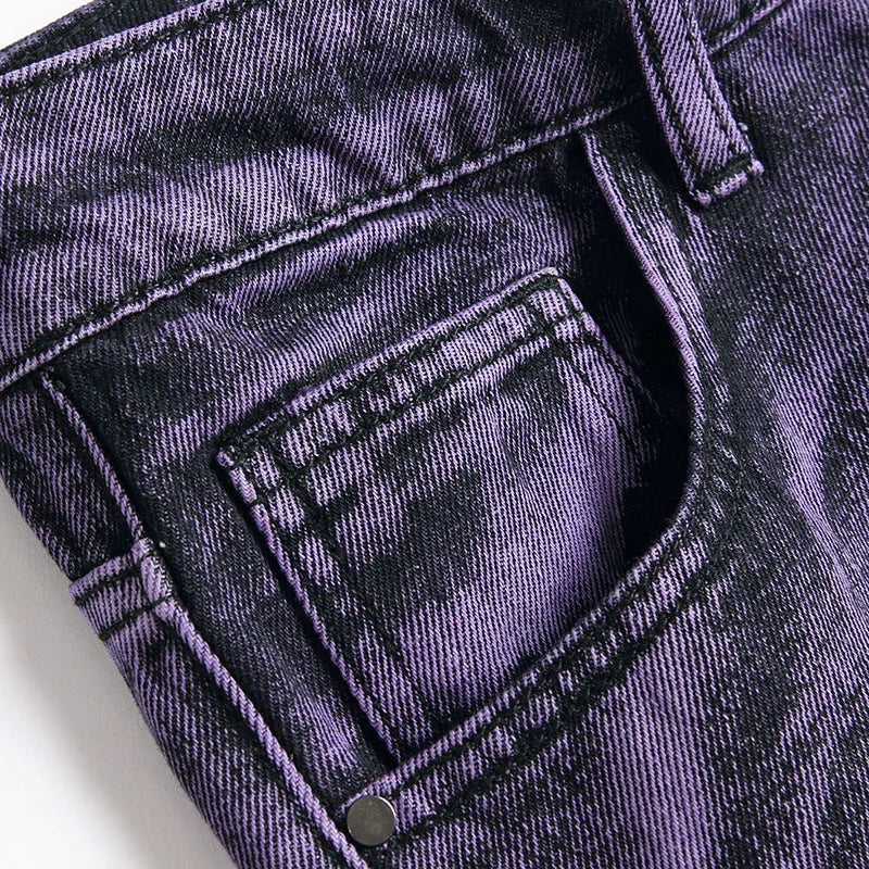 Retro Purple Black Ripped Jeans High Street Korean Version Jeans Y2k Baggy Jeans Stacked Jeans Mens Cargo Pants
