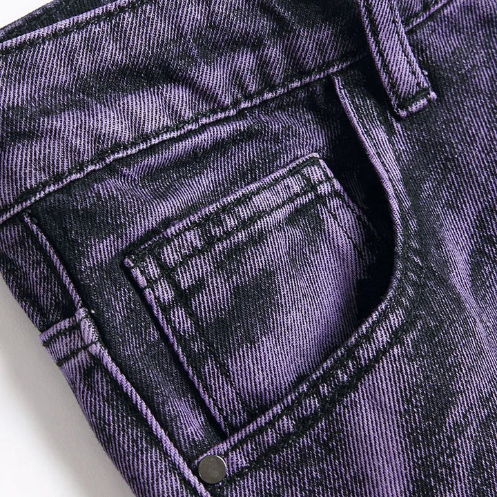 Retro Purple Black Ripped Jeans High Street Korean Version Jeans Y2k Baggy Jeans Stacked Jeans Mens Cargo Pants
