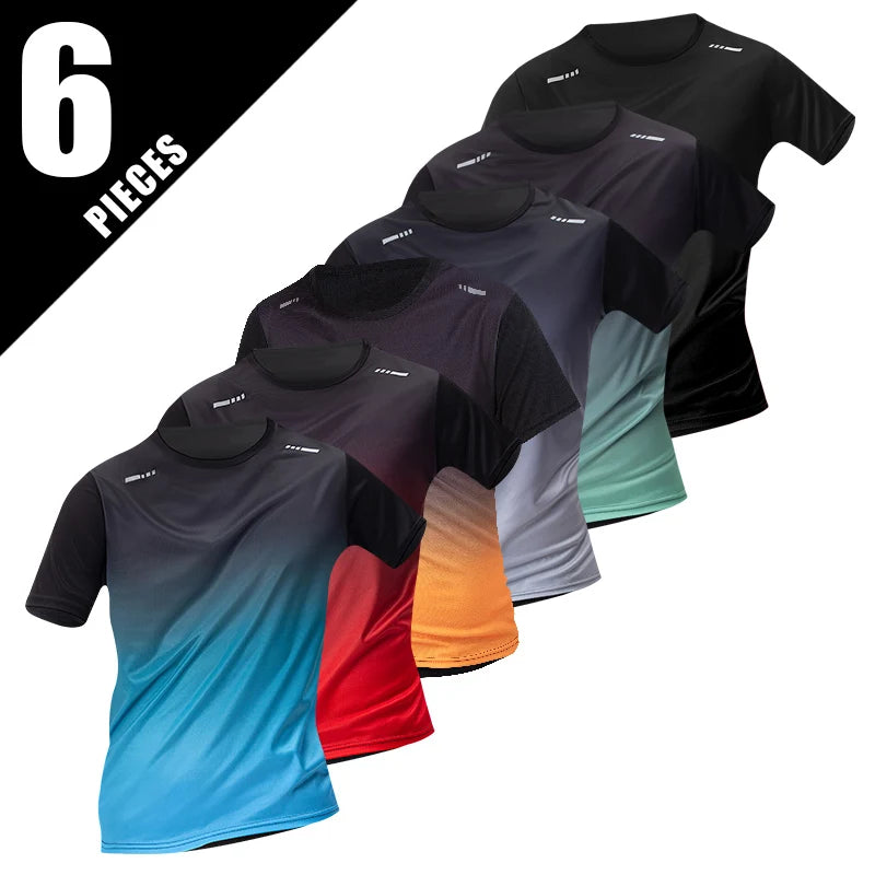 1/4/6 Pcs men's plus size gradient quick-drying short-sleeved teenagers loose sports running fitness football basketball T-shirt