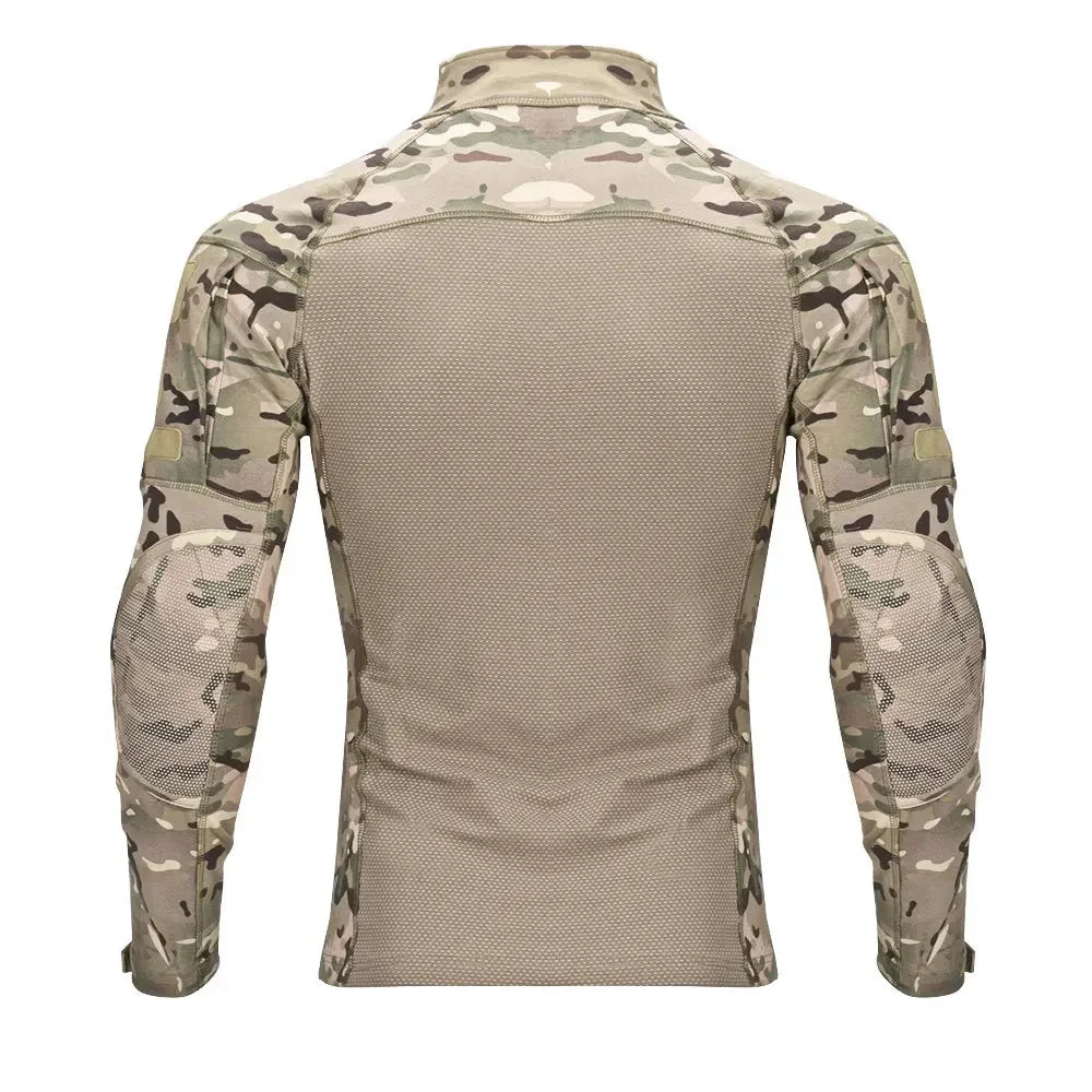 Men's Long Sleeve Tactical Shirts Combat Shirt 1/4 Zipper Ripstop Elastic Cotton Military Hiking Hunting Clothes