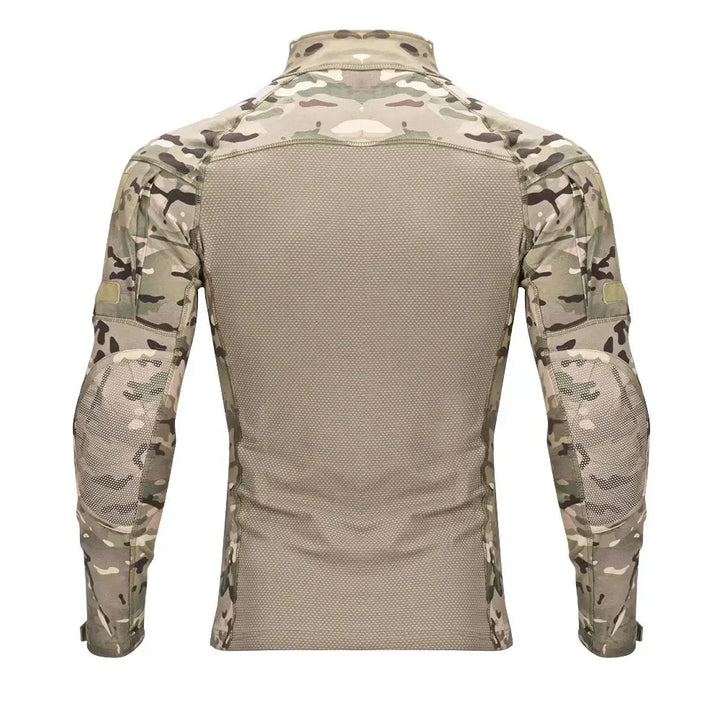 Men's Long Sleeve Tactical Shirts Combat Shirt 1/4 Zipper Ripstop Elastic Cotton Military Hiking Hunting Clothes