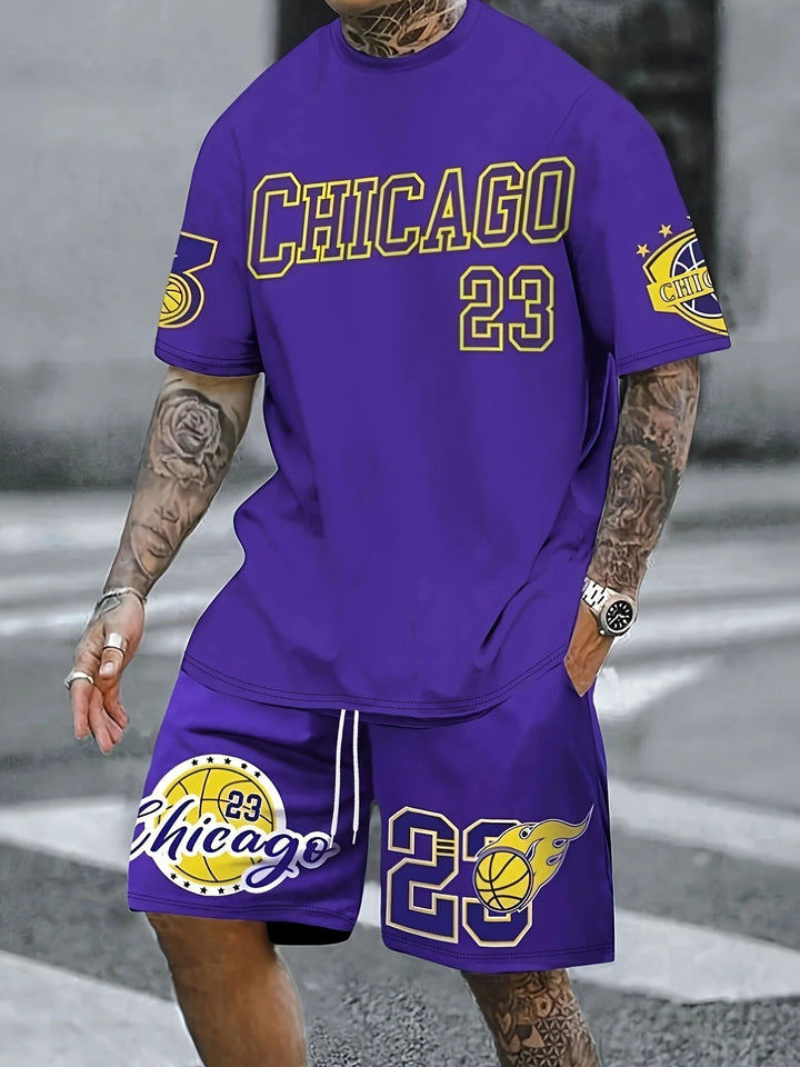 Summer 2025 new men's suit, street fashion, men's basketball T-shirt, outdoor sports suit, Los Angeles letter-printed men's shor