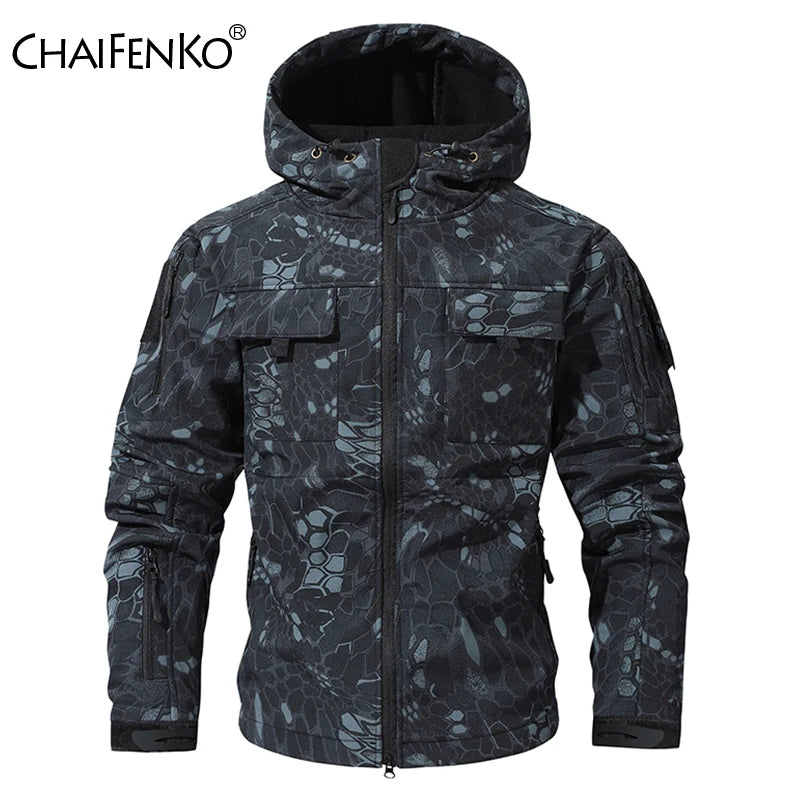 Men Lurker Shark Skin Soft Shell Tactical Jacket Waterproof Fleece Hooded Coat Hunt Clothes Autumn Outdoor Camouflage Jacket Men