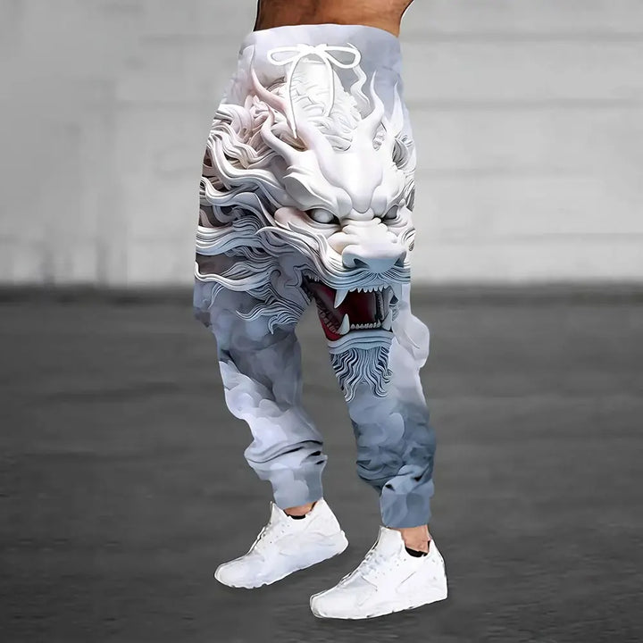 Men Loose Casual Pocket Draw Rope Sports Sweatpants Fashion Dragon And Hand Printed Sweatpants Winter New Thick Warm Sweatpants