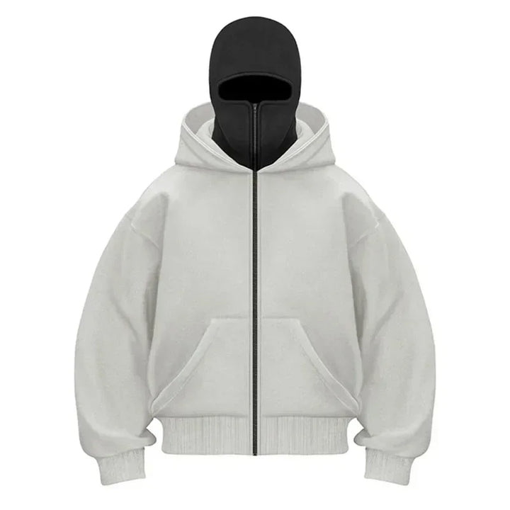 Men and women Balaclava Y2K Gothic Harajuku winter Warm new item double hooded sweatshirt men's hooded mask zipper sports Jacket